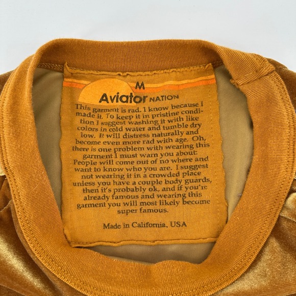 Aviator Nation Classic Velvet Relaxed Crewneck Sweatshirt Gold Unisex Size M - Picture 5 of 11